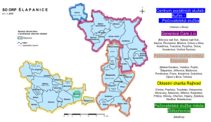  Mapka rozdělení území ORP  a kontakty na pečovatelské služby